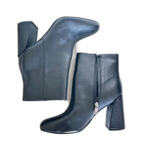 Black Leather Block Heel Ankle Boots – Size 8.5M New